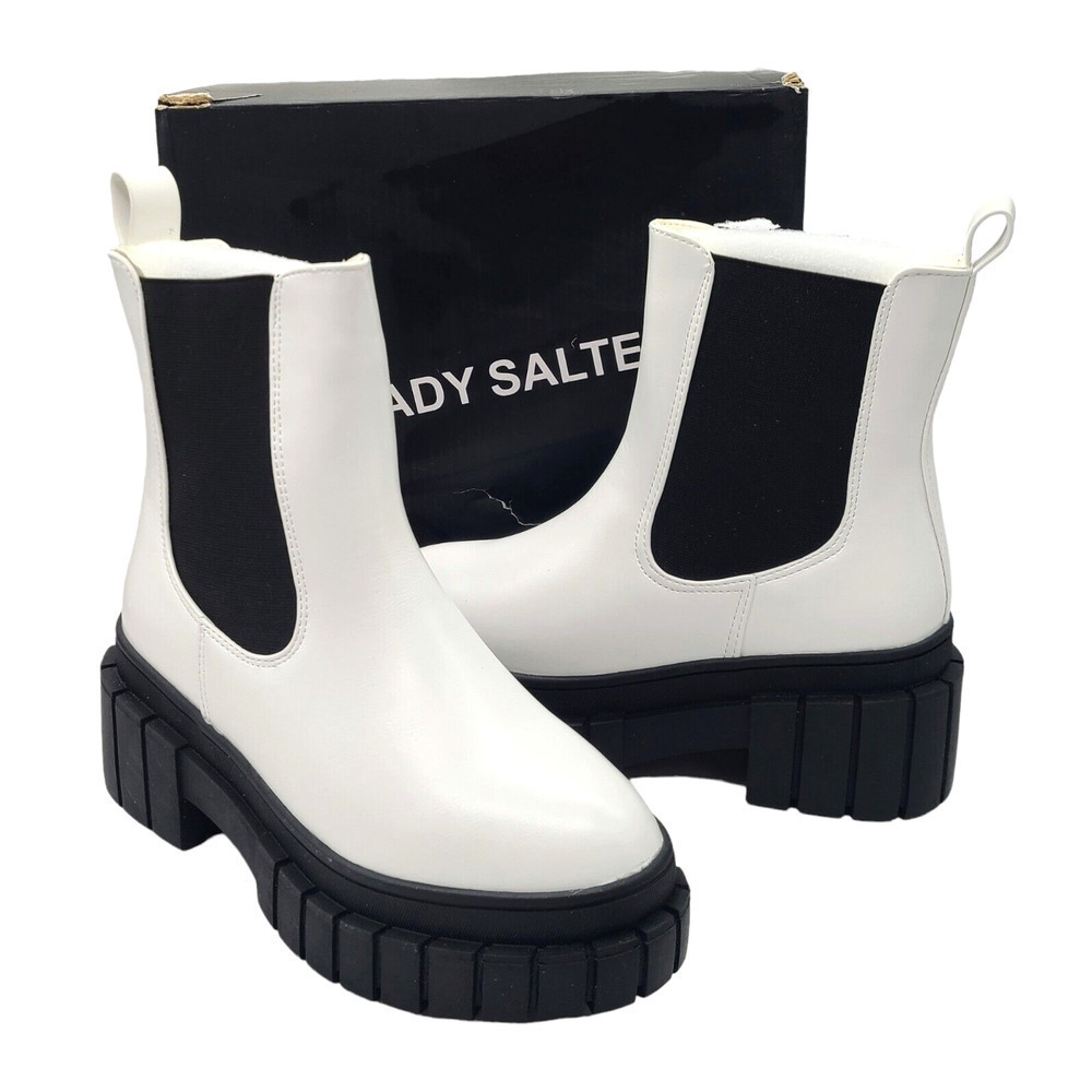 Super Chunky PLATFORM Boots Sz 5 White Chelsea Lug Sole - Picture 2 of 9